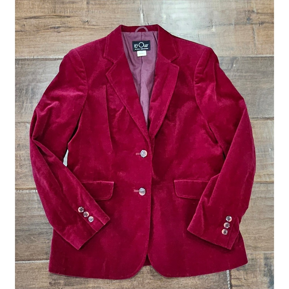 VTG Gothic Romance Burgundy Red Preppy 70's Cotton Velvet Blazer Jacket Size 13